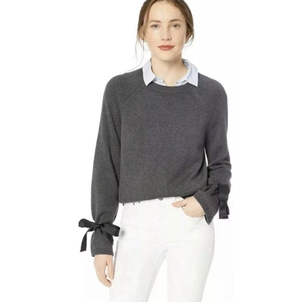 J. Crew Mercantile Grey Wool Bow Sleeve Sweater XS